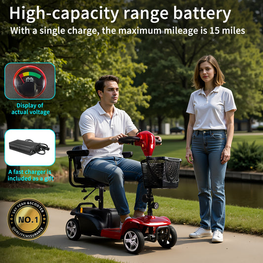 & Heavy-Duty 4-Wheel Electric Scooter with 380W Motor, 24V 12Ah Battery, 15.5-Mile Range, 300 Capacity, Foldable Portable Mobility Aid, Detachable Basket & Front Light - Ideal for s, Seniors, Families (Worldwide Voltage)