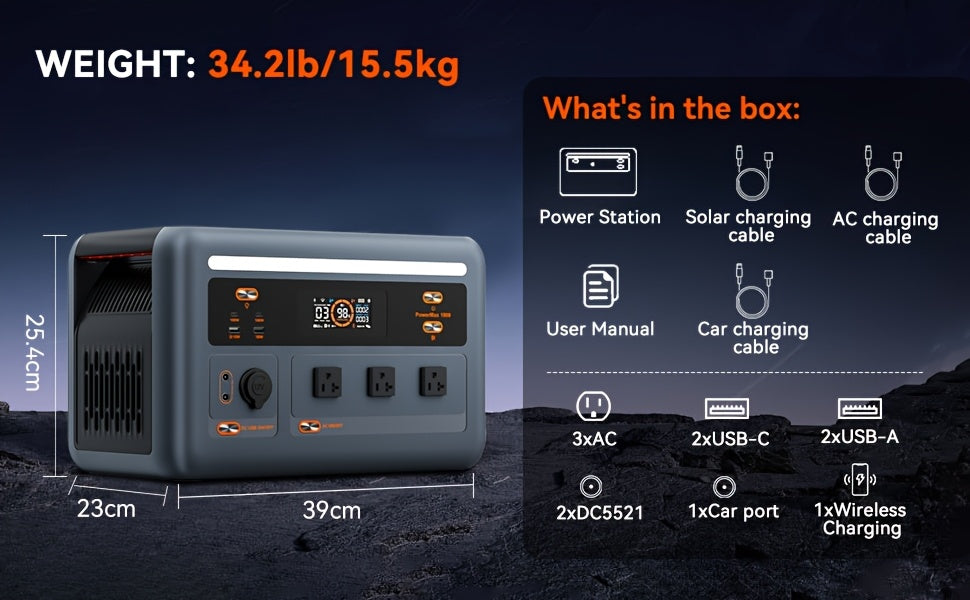 (2025 New)OSCAL 1800 Solar Generator with 500W Solar Panel PowerMax 1800, 1024Wh LiFePO4 Battery Generator with 3 AC Outlets (3200W Surge), 700W AC Charging, APP Control Power Station for Home Backup Plus Bonus 30w Solar Pane