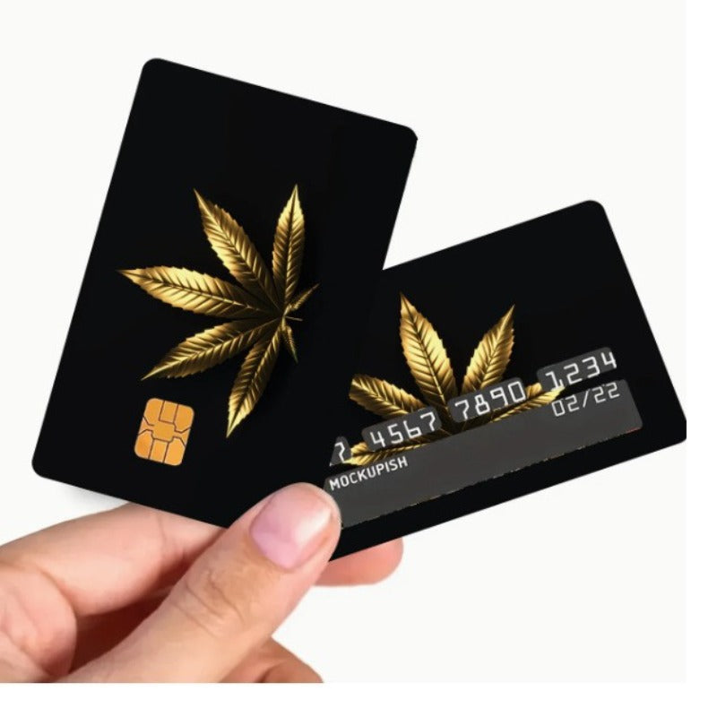 / Bulk (Negotiable) Reusable Black & Golden Maple Leaf PVC Card - Matte, Golden Leaf Stripe (No-Sew) Adhesive for Credit/ID/Membership Cards, Bank Cards, Cash Cards - Easy Peel & Stick (No Residue, Plastic) - /