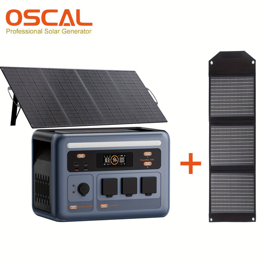 (2025 New) OSCAL Solar Generator with 400W Solar Panel PowerMax 1800, 1024Wh LiFePO4 Battery Generator with 3 AC Outlets (3200W Surge), 700W AC Charging, App Control Power Station for Home Backup, Plus A Bonus 30w Solar Panel