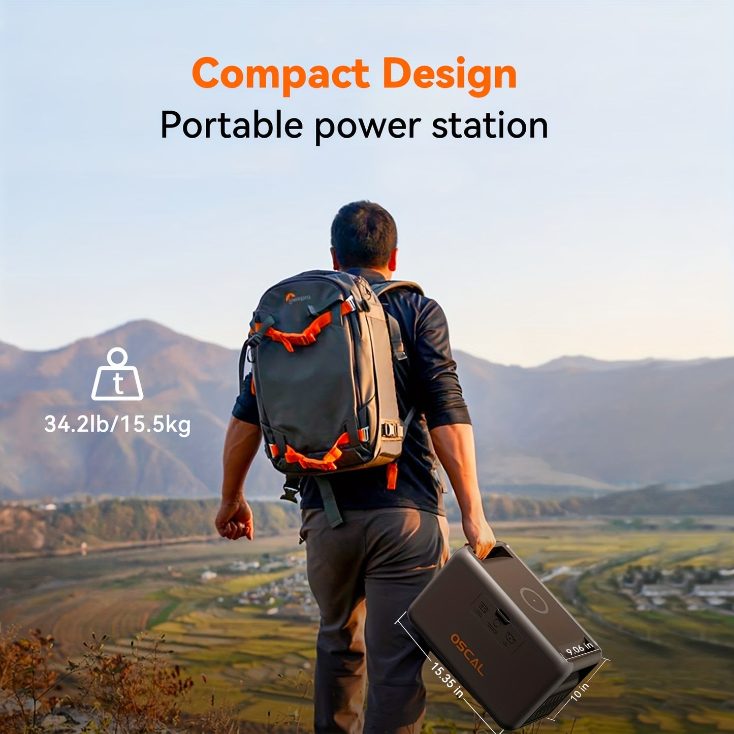 (2025 New)OSCAL 1800 Solar Generator with 500W Solar Panel PowerMax 1800, 1024Wh LiFePO4 Battery Generator with 3 AC Outlets (3200W Surge), 700W AC Charging, APP Control Power Station for Home Backup Plus Bonus 30w Solar Pane