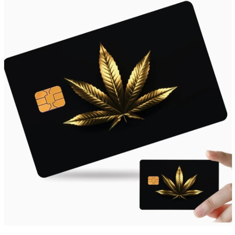 / Bulk (Negotiable) Reusable Black & Golden Maple Leaf PVC Card - Matte, Golden Leaf Stripe (No-Sew) Adhesive for Credit/ID/Membership Cards, Bank Cards, Cash Cards - Easy Peel & Stick (No Residue, Plastic) - /