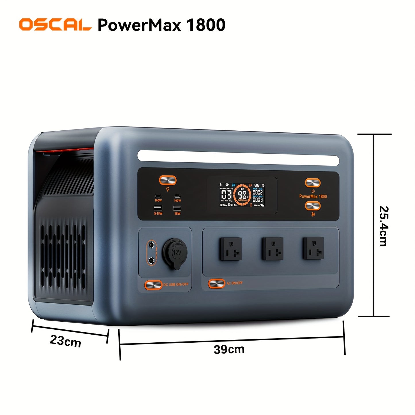 (2025 New) OSCAL Solar Generator with 400W Solar Panel PowerMax 1800, 1024Wh LiFePO4 Battery Generator with 3 AC Outlets (3200W Surge), 700W AC Charging, App Control Power Station for Home Backup, Plus A Bonus 30w Solar Panel