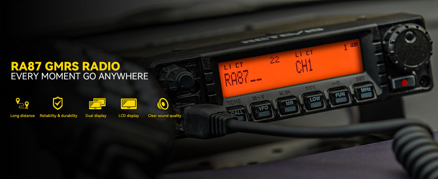 (Black 1Pack)Retevis RA87 GMRS Mobile Radio, 40W Mobile Transceiver Base Station with Cable, 8 Repeater Channels, Chirp, Dual Watch, Long Range Two Way Radio for Off-Road, Emergency Radio, Offroad Communication, Heavyduty Con