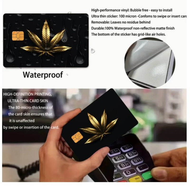/ Bulk (Negotiable) Reusable Black & Golden Maple Leaf PVC Card - Matte, Golden Leaf Stripe (No-Sew) Adhesive for Credit/ID/Membership Cards, Bank Cards, Cash Cards - Easy Peel & Stick (No Residue, Plastic) - /