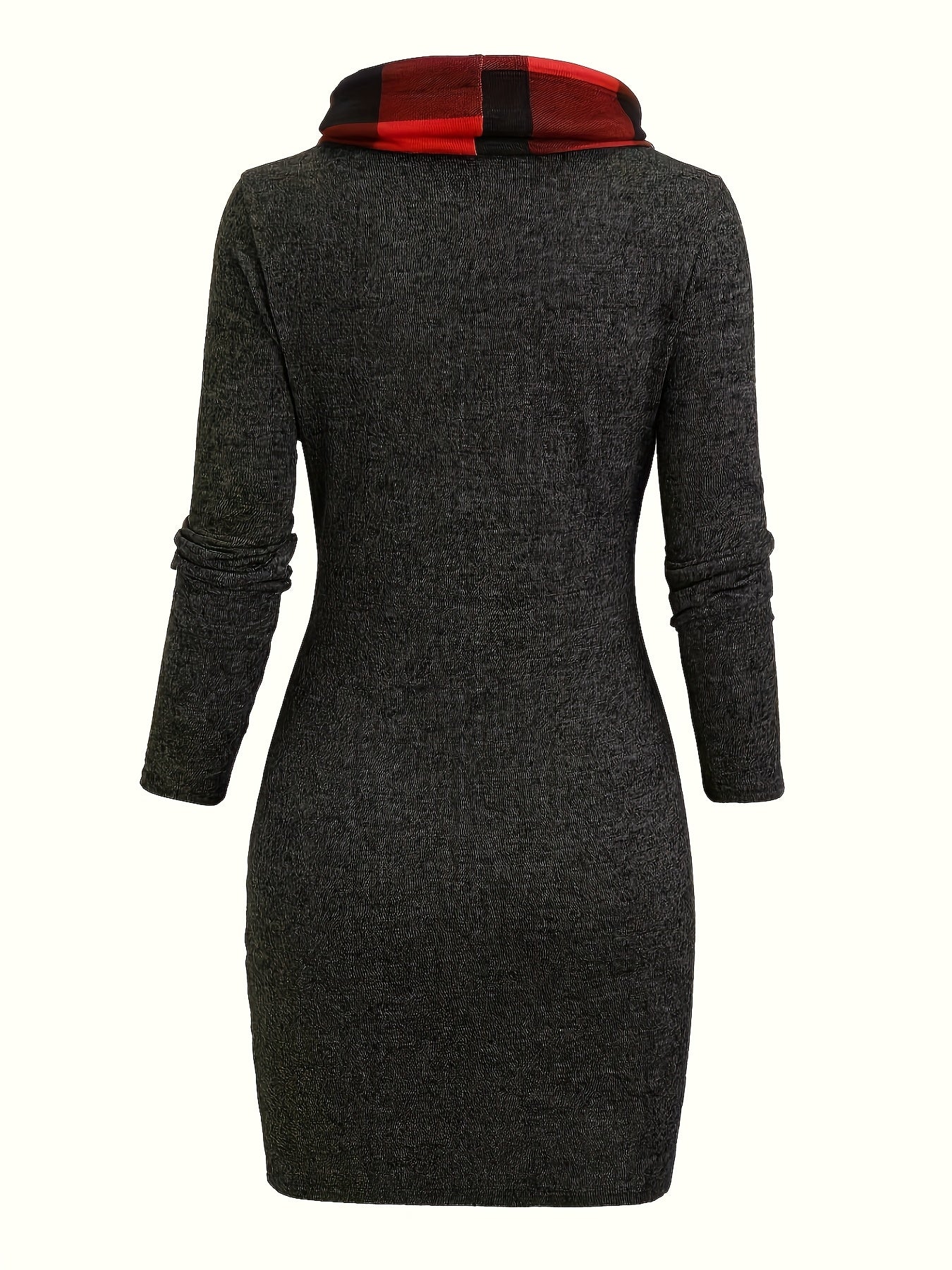 -Designed Plaid Patchwork Gathered Long Sleeve Dress