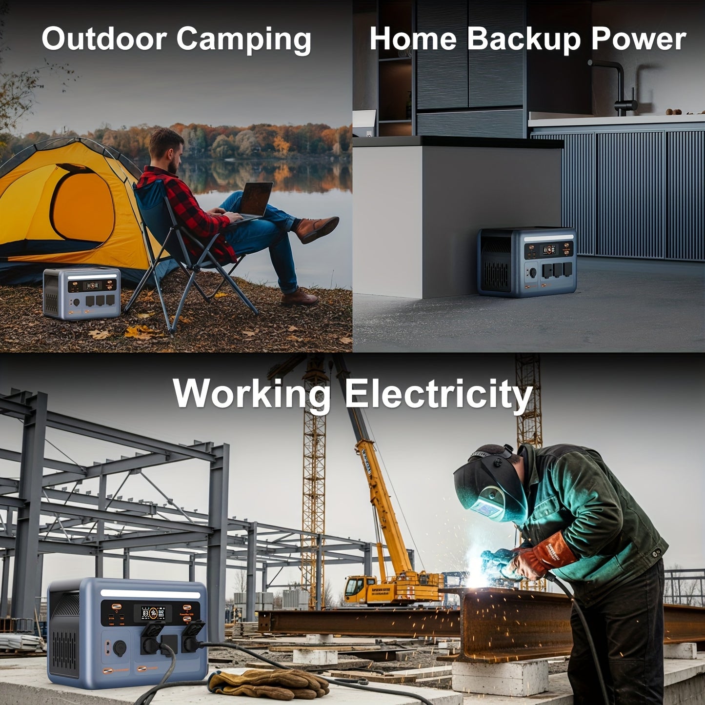 (2025 New)OSCAL 1800 Solar Generator with 500W Solar Panel PowerMax 1800, 1024Wh LiFePO4 Battery Generator with 3 AC Outlets (3200W Surge), 700W AC Charging, APP Control Power Station for Home Backup Plus Bonus 30w Solar Pane