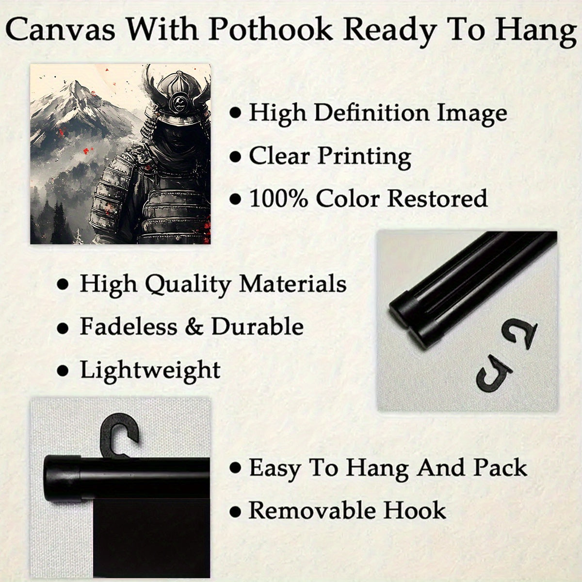 -5pcs Creative Canvas Hanging Scroll Art Set, Samurai Canvas Art, Splash Ink Samurai Landscape Print Canvas Wall Art Set for Bedroom, Office, Dormitory Decoration with Plastic Frame Hooks,  Office Decor, Classic Prints, Frame