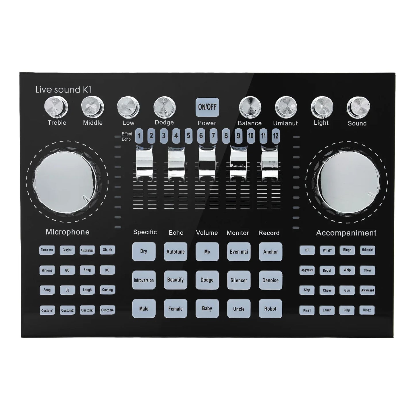 * K1 Live Sound Card Voice Changer Karaoke  Audio Mixer for Broadcast Recording KTV Music Audio Multifunctional Live Sound Card