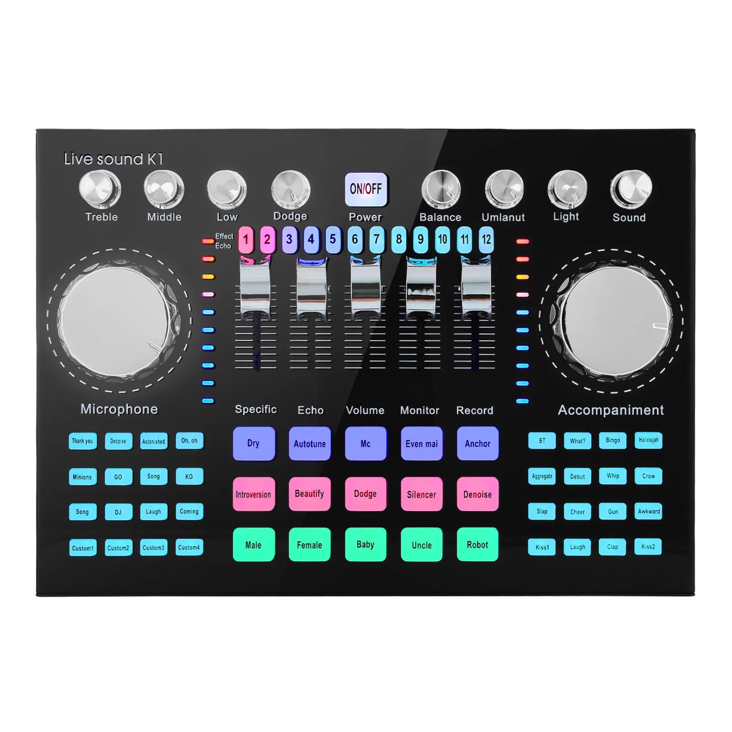 * K1 Live Sound Card Voice Changer Karaoke  Audio Mixer for Broadcast Recording KTV Music Audio Multifunctional Live Sound Card