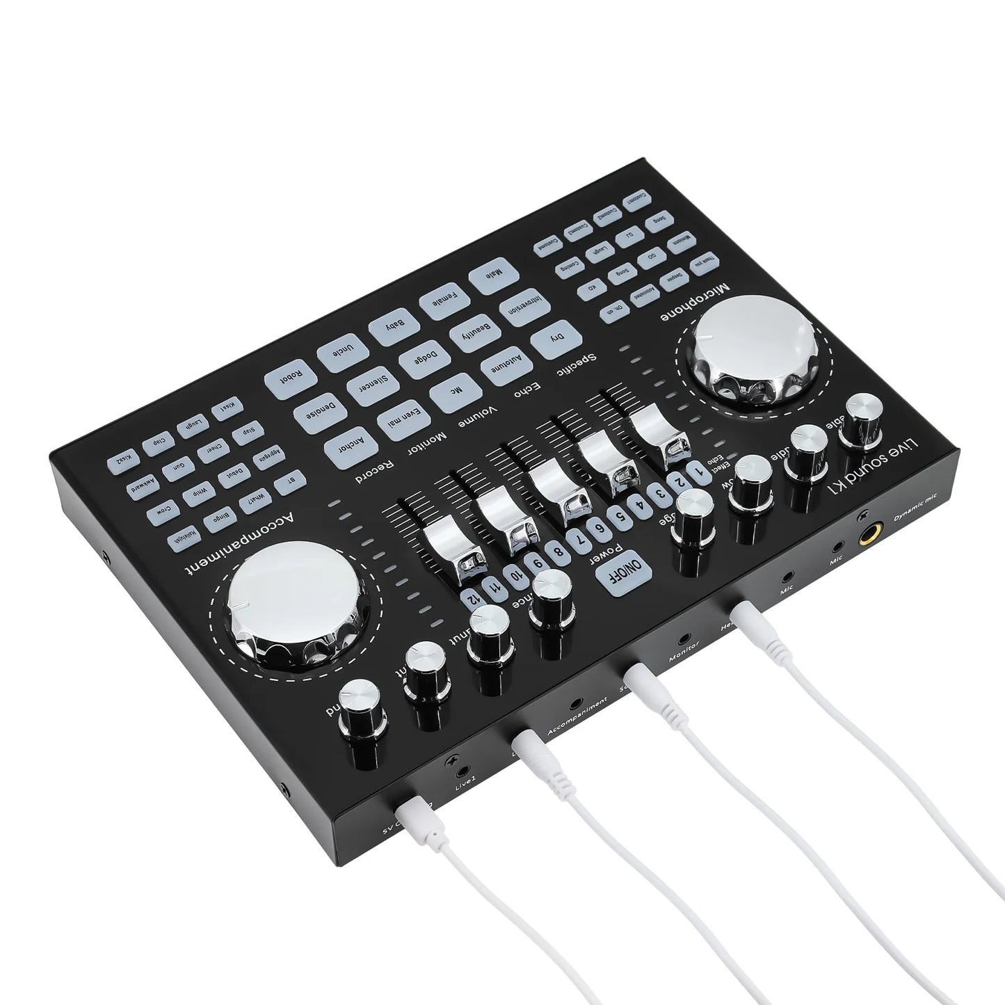 * K1 Live Sound Card Voice Changer Karaoke  Audio Mixer for Broadcast Recording KTV Music Audio Multifunctional Live Sound Card