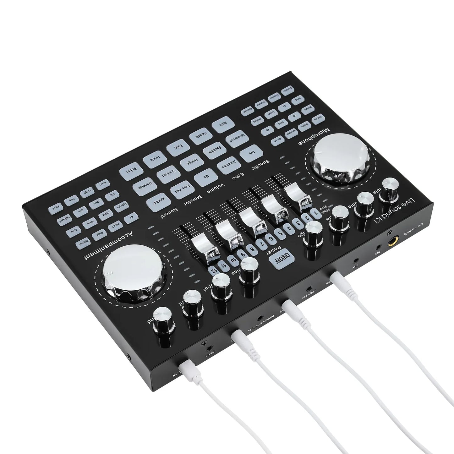 * K1 Live Sound Card Voice Changer Karaoke  Audio Mixer for Broadcast Recording KTV Music Audio Multifunctional Live Sound Card