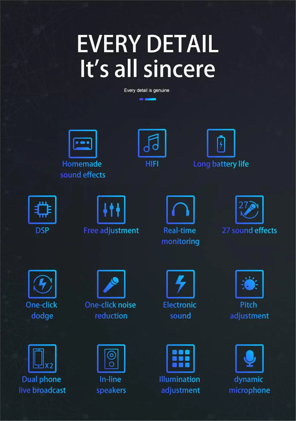 * K1 Live Sound Card Voice Changer Karaoke  Audio Mixer for Broadcast Recording KTV Music Audio Multifunctional Live Sound Card