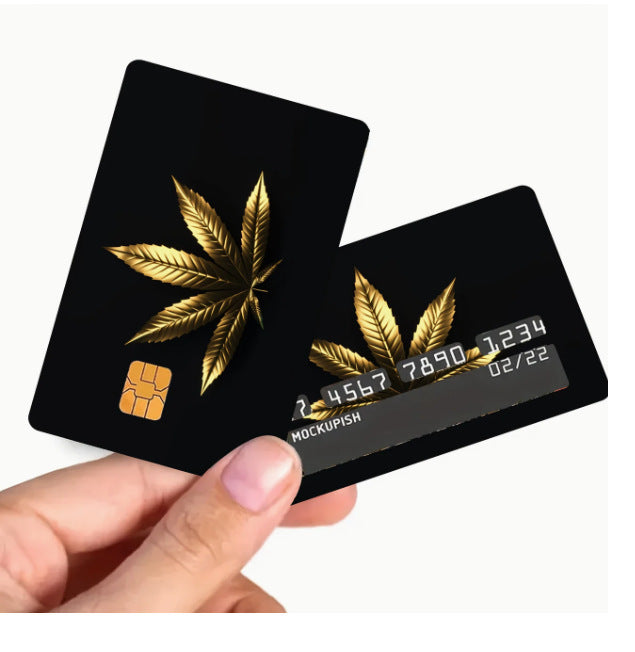 / Bulk (Negotiable) Reusable Black & Golden Maple Leaf PVC Card - Matte, Golden Leaf Stripe (No-Sew) Adhesive for Credit/ID/Membership Cards, Bank Cards, Cash Cards - Easy Peel & Stick (No Residue, Plastic) - /