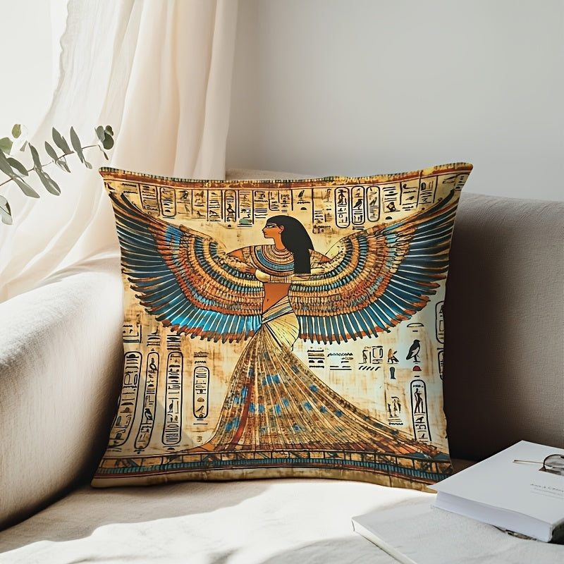 1 Egyptian Goddess Square Cushion Cover | Vibrant Ancient Deity Design on Soft Plush Polyester | Ideal for Easter, Christmas, Thanksgiving, New Year, Birthday Parties & Valentine's Day Home Decor | 18x18 Inches, Single-Sided