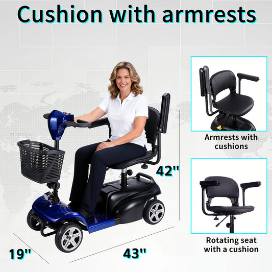 & Heavy-Duty 4-Wheel Electric Scooter with 380W Motor, 24V 12Ah Battery, 15.5-Mile Range, 300 Capacity, Foldable Portable Mobility Aid, Detachable Basket & Front Light - Ideal for s, Seniors, Families (Worldwide Voltage)