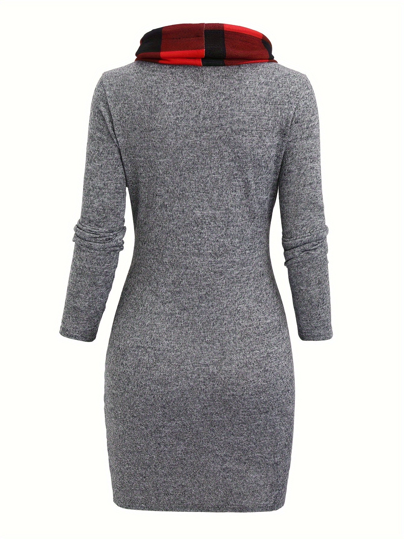 -Designed Plaid Patchwork Gathered Long Sleeve Dress